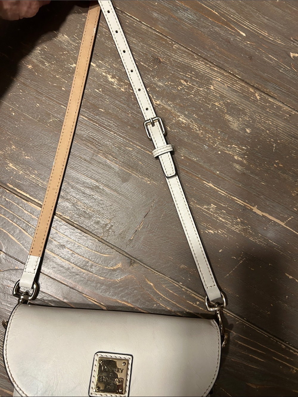 Dooney & Bourke Off-White Genuine Leather Crossbody with Tan Strap - Picture 10 of 15